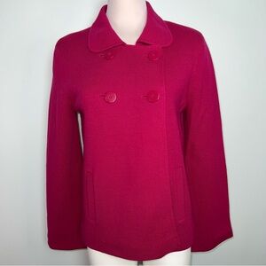 Talbots Fuchsia Hot Pink 100% Merino Wool Double-Breasted Peacoat Women’s Size M